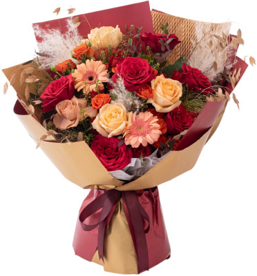 Букет из роз и гербер «Краски заката»